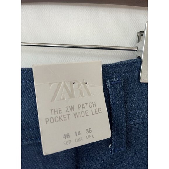 Zara The ZW Patch Pocket Wide Leg Jeans NWT Size US14 High Rise 34" Waist 31" In - Picture 7 of 9